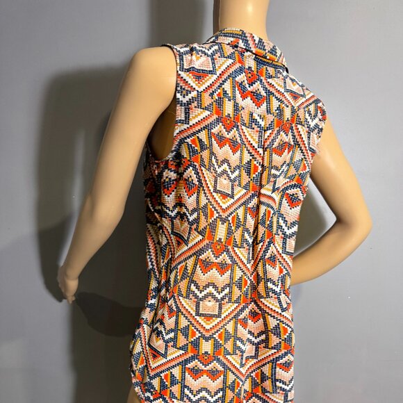 H&M Boho Geometric Print Sleeveless Button-Up collared blouse top - Picture 3 of 6